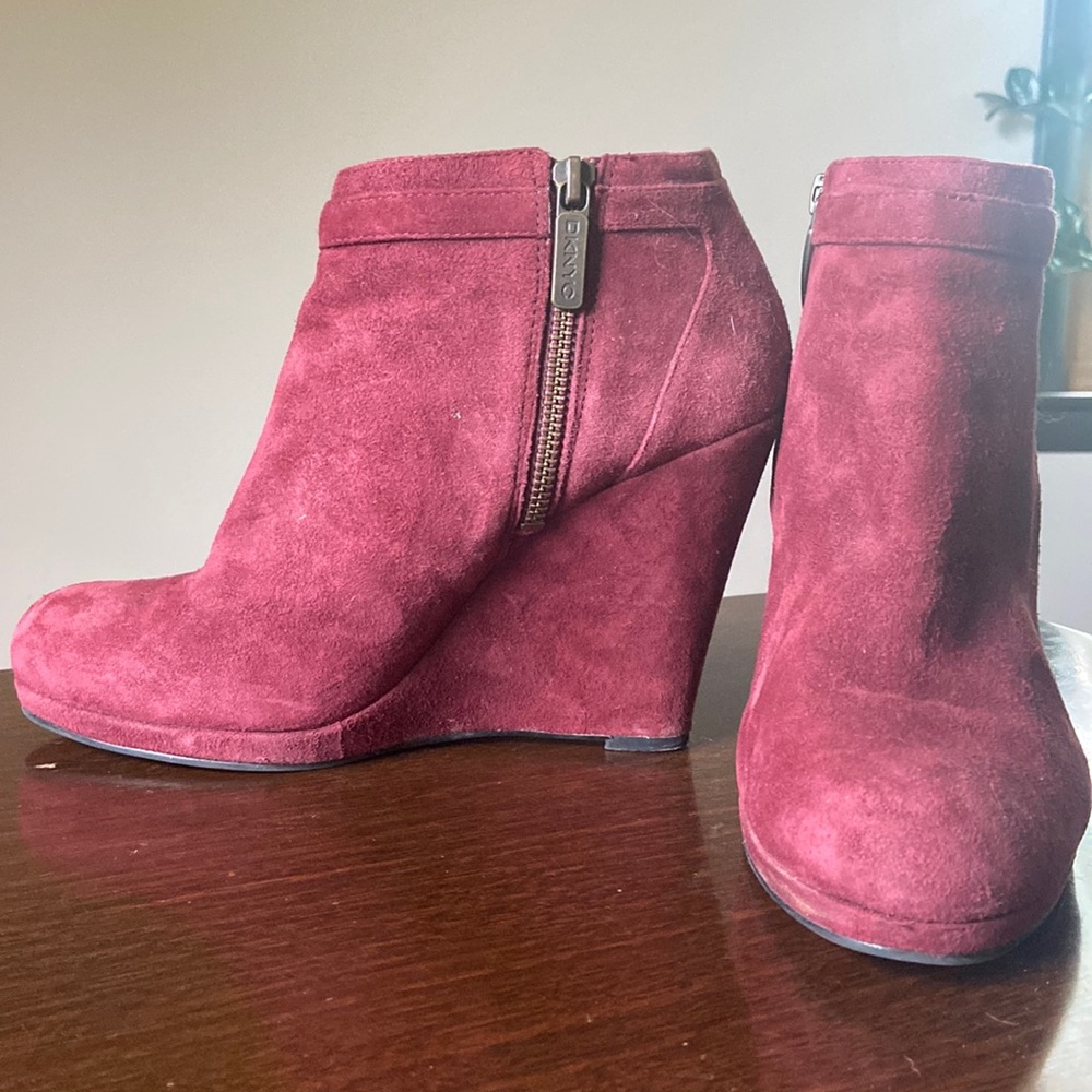 DKNY suede wine colored booties. Size 8.5